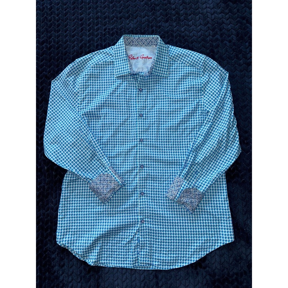 ROBERT GRAHAM Mens Shirt Blue Green Classic Fit Long Sleeve Plaid Size Large
